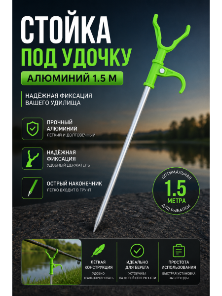 Подставка под удилище алюминий, пластик.фикс, 1,5м