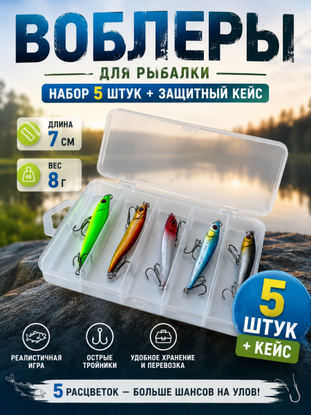 Воблеры 7см, 8гр, цвет 1-5, 5шт