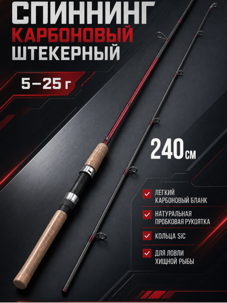 Спиннинг штекерный WEI 044, тест 5-25гр, 2.4м