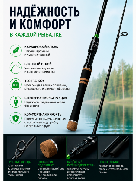 Спиннинг штекерный WEI 044C, тест 15-40гр, 2.1м