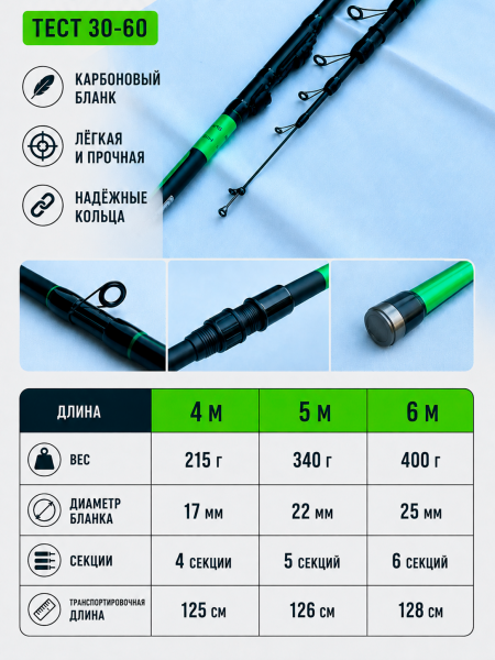 Удочка WEI 003А Freccia тест 30-60гр, 4м